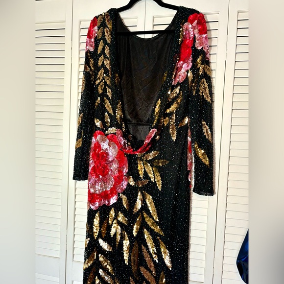 NWT Mac Duggal Black 4566 Embellished Floral Long Sleeve Gown 14 - Picture 9 of 12